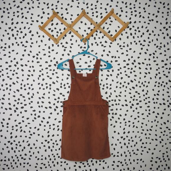 Wonder Nation Brown Ribbed Velvet Button Strap Pinafore Girls Overall Dress - Picture 1 of 7